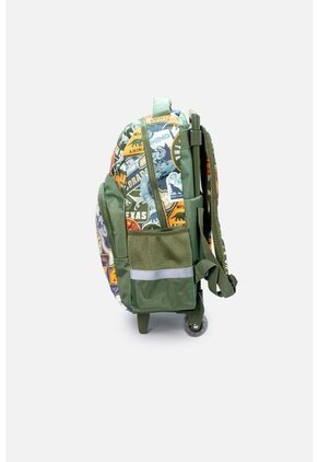 Morral De Jurassic 16.5" Con Ruedas Verde Y Naranja Para Niño U