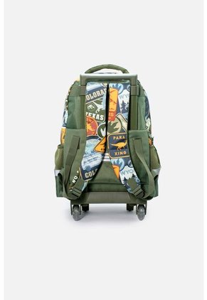 Morral De Jurassic 16.5" Con Ruedas Verde Y Naranja Para Niño U