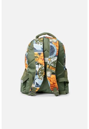 Morral De Jurassic 16.5"  Verde Y Naranja Para Niño U