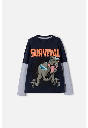 Camiseta De Jurassic World Manga Larga Azul Para Niño 6