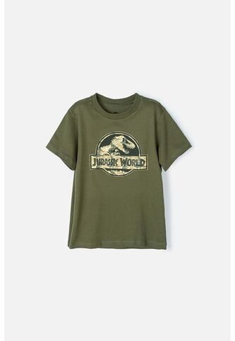 Camiseta De Jurassic World Manga Corta Verde Militar Para Niño 12 Universal