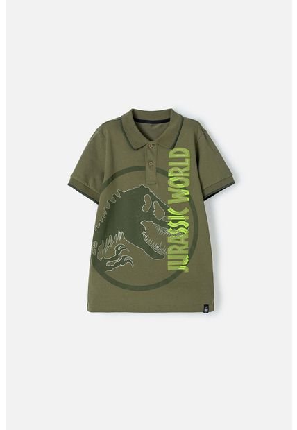 Camiseta Tipo Polo Jurassic World Verde Para Niño 4