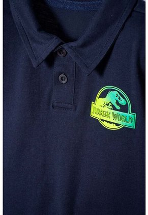 Camiseta Tipo Polo De Jurassic World Azul Oscura Niño 2T A 5T 5T