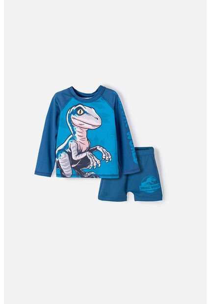 Conjunto De Baño De Jurassic World Azul De Camiseta Manga Larga Para Niño 2T A 5T 4T