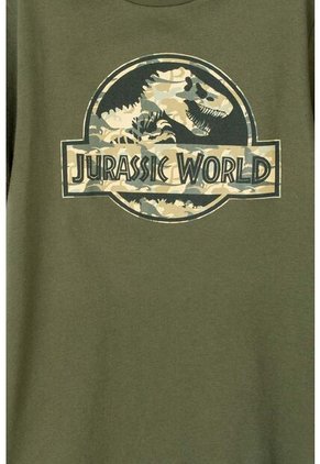 Camiseta De Jurassic World Manga Corta Verde Militar Para Niño 12