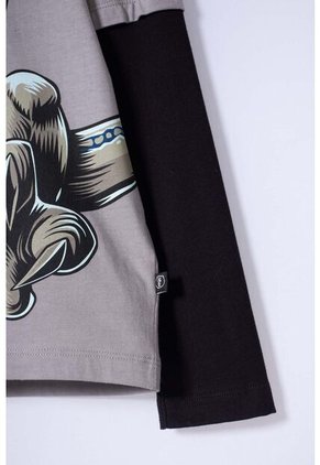 Camiseta De Jurassic World Gris Y Negra Doble Manga Para Niño 12