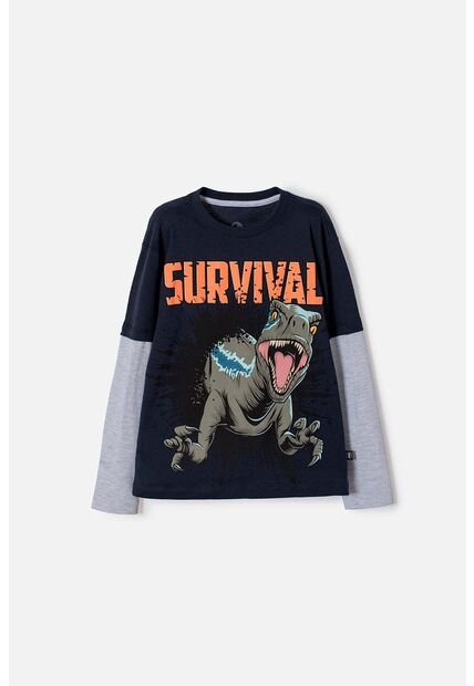 Camiseta De Jurassic World Manga Larga Azul Para Niño 14