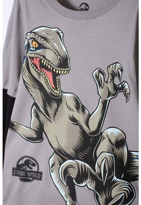 Camiseta De Jurassic World Gris Y Negra Doble Manga Para Niño 10
