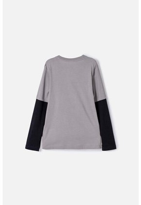 Camiseta De Jurassic World Gris Y Negra Doble Manga Para Niño 10