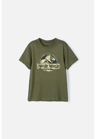 Camiseta De Jurassic World Manga Corta Verde Militar Para Niño 12 Universal