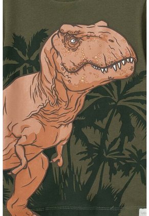 Camiseta De Jurassic Manga Corta Verde Militar Para Niño 2T A 5T 2T