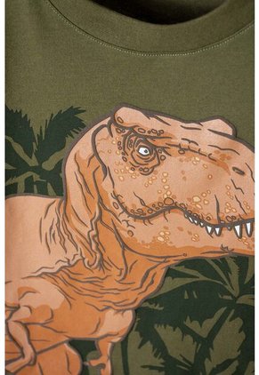 Camiseta De Jurassic Manga Corta Verde Militar Para Niño 2T A 5T 2T