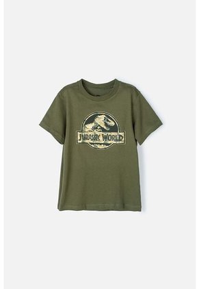Camiseta De Jurassic World Manga Corta Verde Militar Para Niño 12
