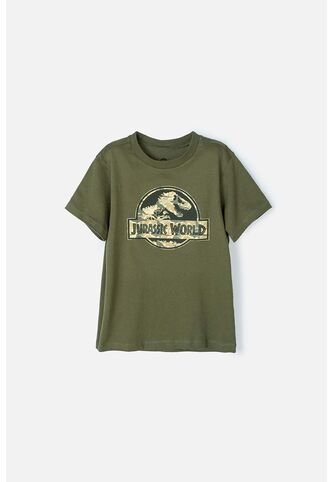 Camiseta De Jurassic World Manga Corta Verde Militar Para Niño 4 Universal