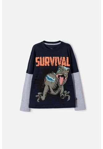 Camiseta De Jurassic World Manga Larga Azul Para Niño 6 Universal