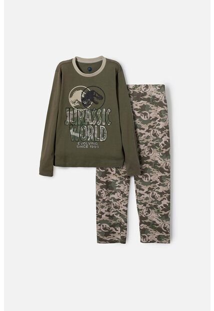 Pijama De Jurassic World Verde De Manga Larga Para Niño 8