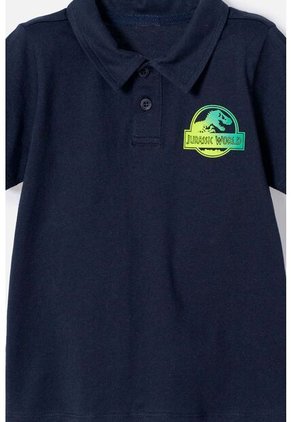 Camiseta Tipo Polo De Jurassic World Azul Oscura Niño 2T A 5T 3T