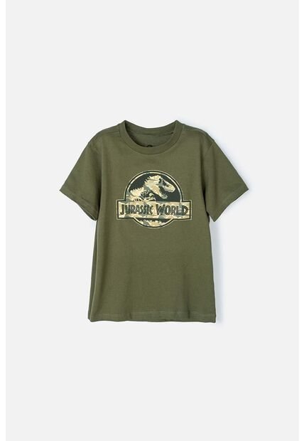 Camiseta De Jurassic World Manga Corta Verde Militar Para Niño 6