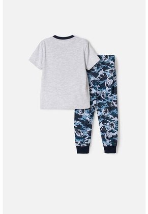 Pijama De Jurassic World Gris Y Azul De Camiseta Manga Corta Para Niño 2T A 5T 2T