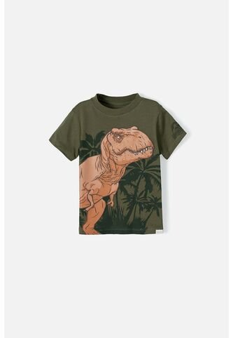 Camiseta De Jurassic Manga Corta Verde Militar Para Niño 2T A 5T 4T Universal