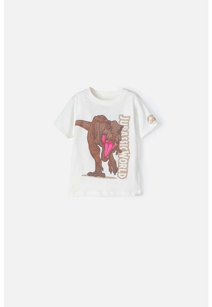 Camiseta De Jurassic Manga Corta Blanca Para Niño 2T A 5T 3T