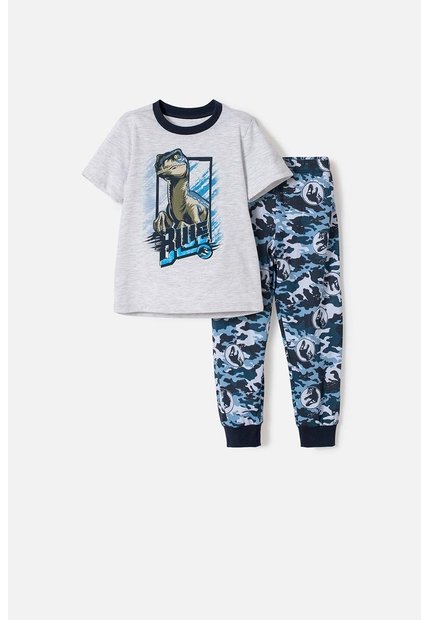 Pijama De Jurassic World Gris Y Azul De Camiseta Manga Corta Para Niño 2T A 5T 3T