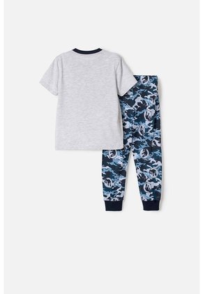 Pijama De Jurassic World Gris Y Azul De Camiseta Manga Corta Para Niño 2T A 5T 3T