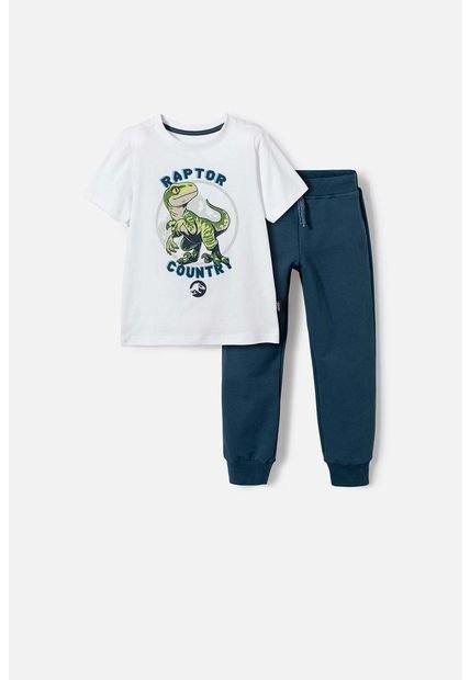 Conjunto De Jurassic World Blanco Y Azul De Pantalón Largo Para Niño 2T A 5T 5T
