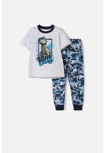 Pijama De Jurassic World Gris Y Azul De Camiseta Manga Corta Para Niño 2T A 5T 5T