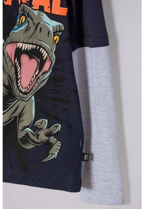 Camiseta De Jurassic World Manga Larga Azul Para Niño 10