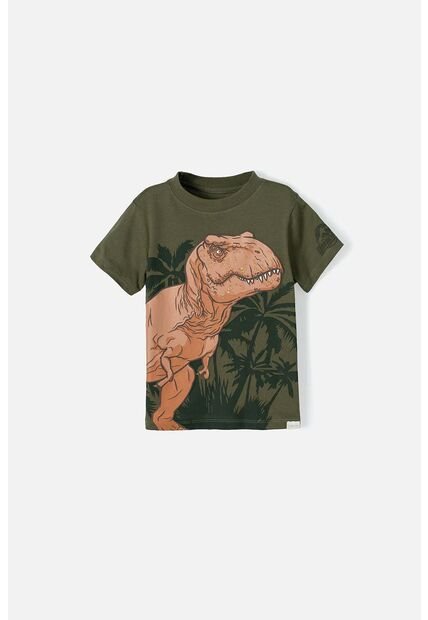 Camiseta De Jurassic Manga Corta Verde Militar Para Niño 2T A 5T 2T