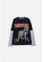 Camiseta De Jurassic World Manga Larga Azul Para Niño 6 de Universal