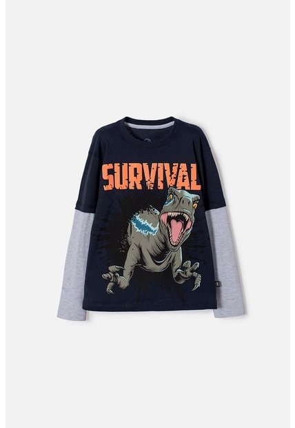 Camiseta De Jurassic World Manga Larga Azul Para Niño 6