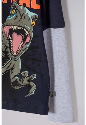 Camiseta De Jurassic World Manga Larga Azul Para Niño 6