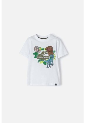 Camiseta De Jurassic World Blanca Manga Corta Para Niño 2T A 5T 2T