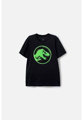 Camiseta De Jurassic World Negra Manga Corta Estampada Para Niño 12
