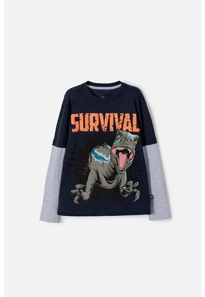 Camiseta De Jurassic World Manga Larga Azul Para Niño 10