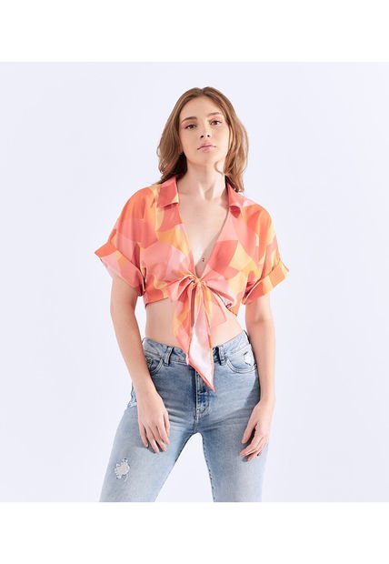 Blusa Para Mujer Estampada Con Tiras Para Anudar Unser