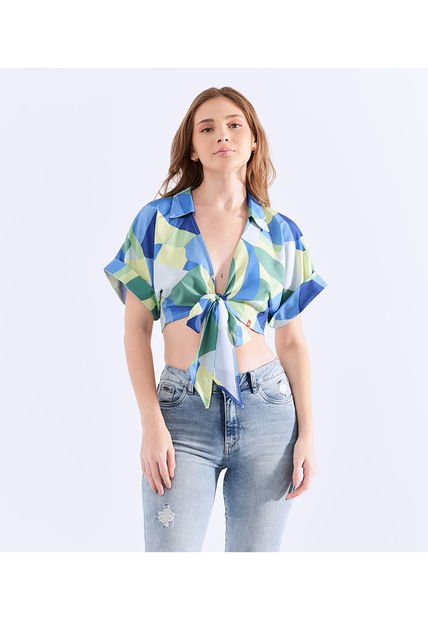 Blusa Para Mujer Estampada Con Tiras Para Anudar Unser