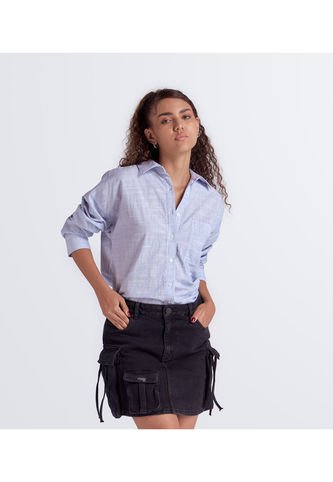 Camisa Manga Larga Oversize Con Cuello Y Bolsillo Unser Unser