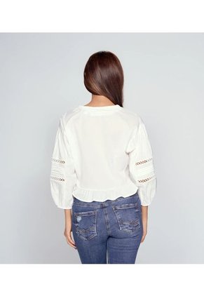 Blusa Manga 3/4 Con Encajes Y Cortes Unser