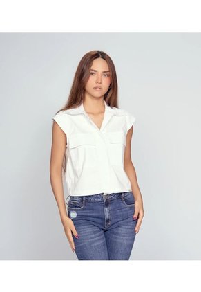 Blusa Unicolor Con Bolsillo Y Cuello Unser