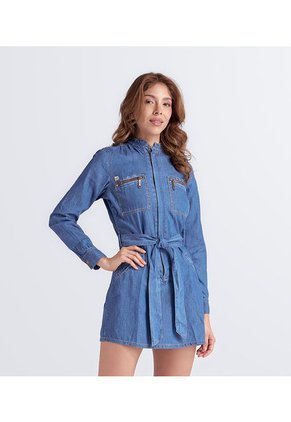 Vestido Para Mujer En Indigo Con Cremallera En Delantero Y Cinturon Unser
