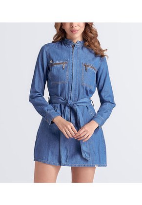 Vestido Para Mujer En Indigo Con Cremallera En Delantero Y Cinturon Unser
