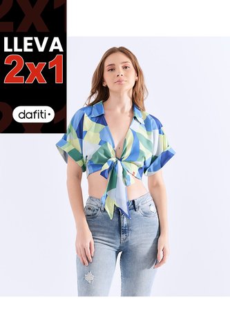 Blusa Para Mujer Estampada Con Tiras Para Anudar Unser Unser