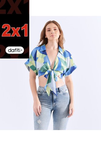 Blusa Para Mujer Estampada Con Tiras Para Anudar Unser Unser
