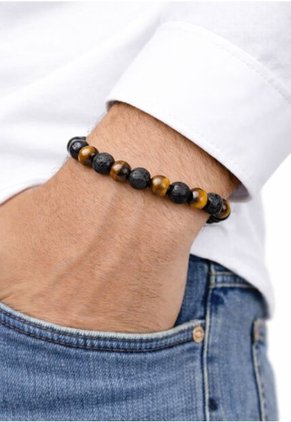 Manilla Pulsera Hombre Ojo Tigre Piedra Lava 8mm