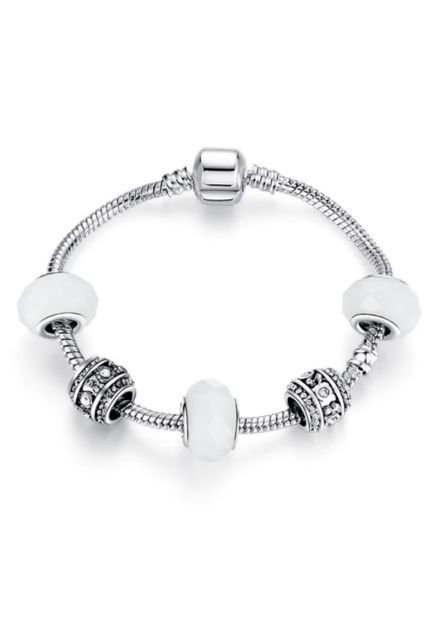 Pulsera Cuentas Dije Mujer Cristal Murano Plateada 3018