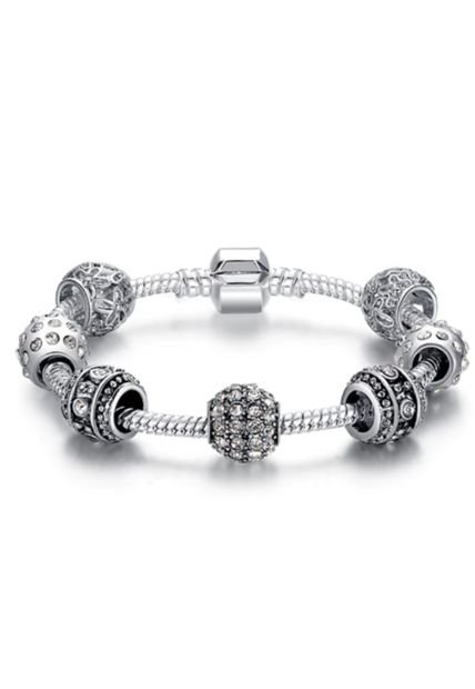 Pulsera Cuentas Dije Mujer Cristal Murano Plateada 3005