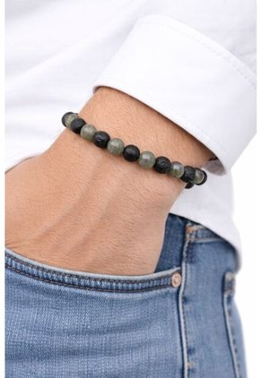 Pulsera Hombre Labradorita Verde Piedra Lava 8mm